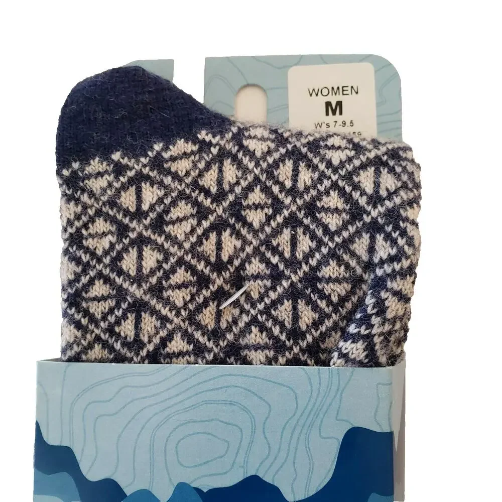 Navy White Crew Socks Merino Wool Cashmere‎ Blend Shoe Sz 7-9.5 M B.Ella Alpha